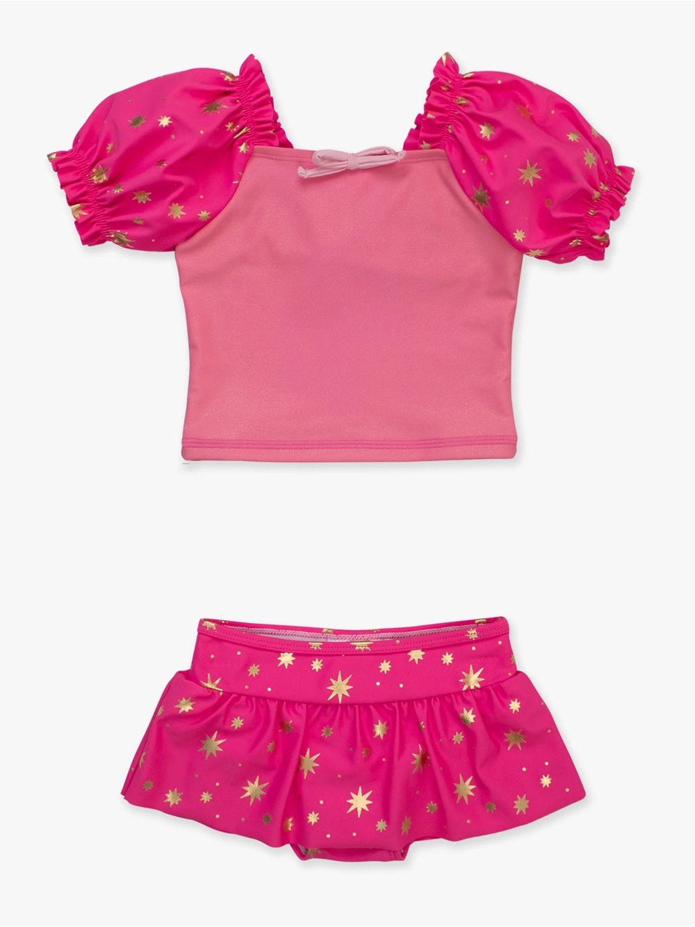 RuffleButts Pink Puffed Sleeve Two Piece Girls Swim EUC